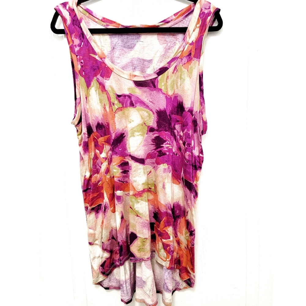 `T25025 Ana Floral Pink & Orange Tank Tunic